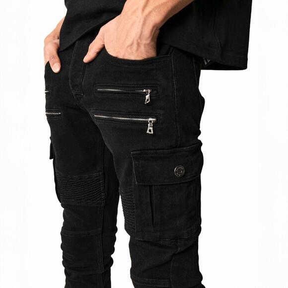 AKINGS Biker Stacked Jeans - Black (Size 38 and 40) - Picture 7 of 9
